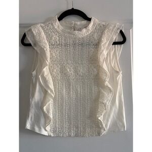 MNG White Lace Ruffle Mock Neck Sleeveless Blouse Women's Size S